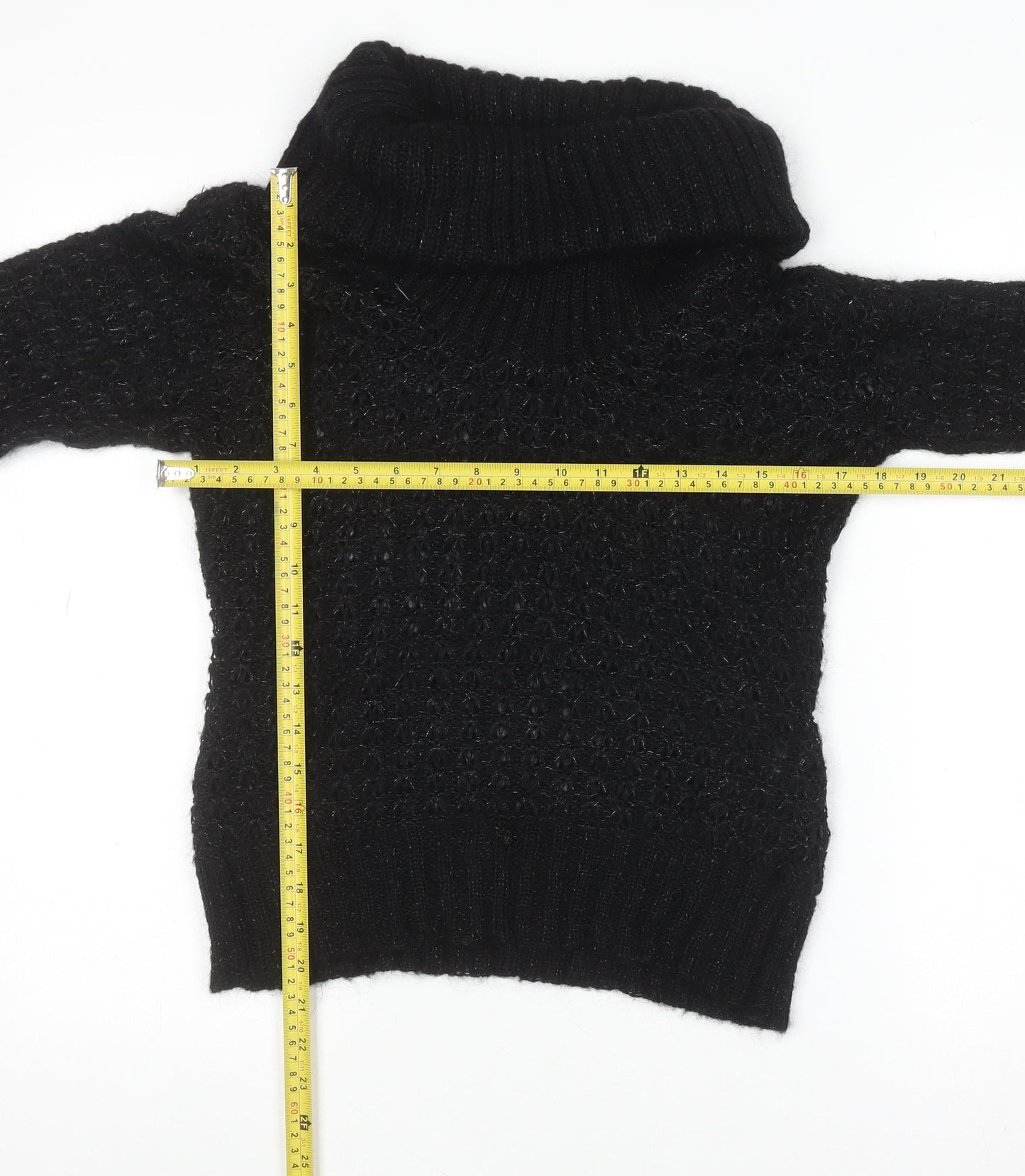 H&M Women's Black Cowl Neck Chunky Knit Mohair Jumper Size S