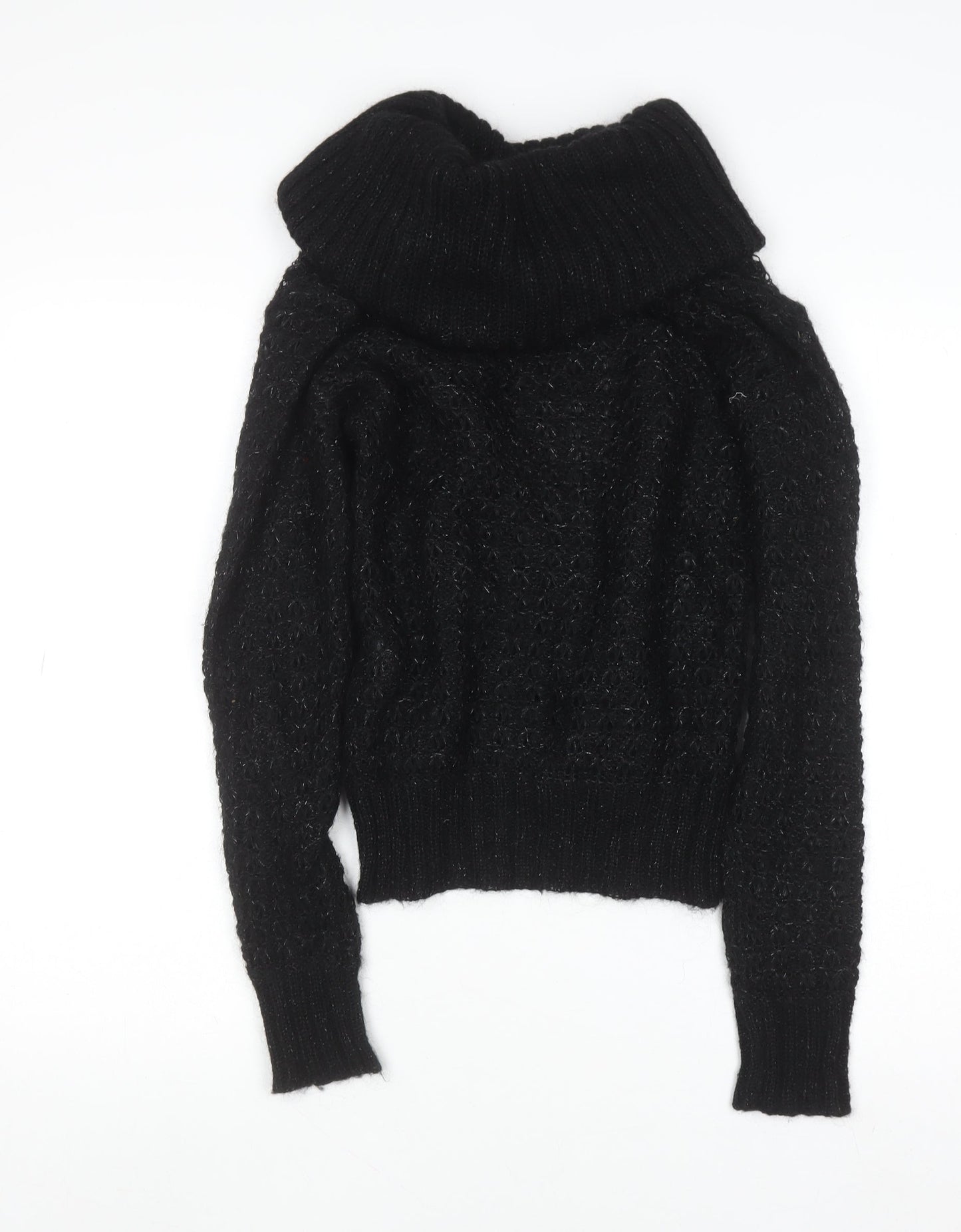 H&M Women's Black Cowl Neck Chunky Knit Mohair Jumper Size S