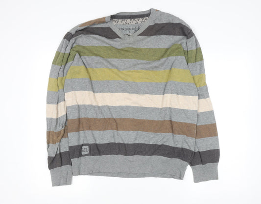 Rocha John Rocha Men’s Multicoloured Striped Cotton V-Neck Jumper Size L