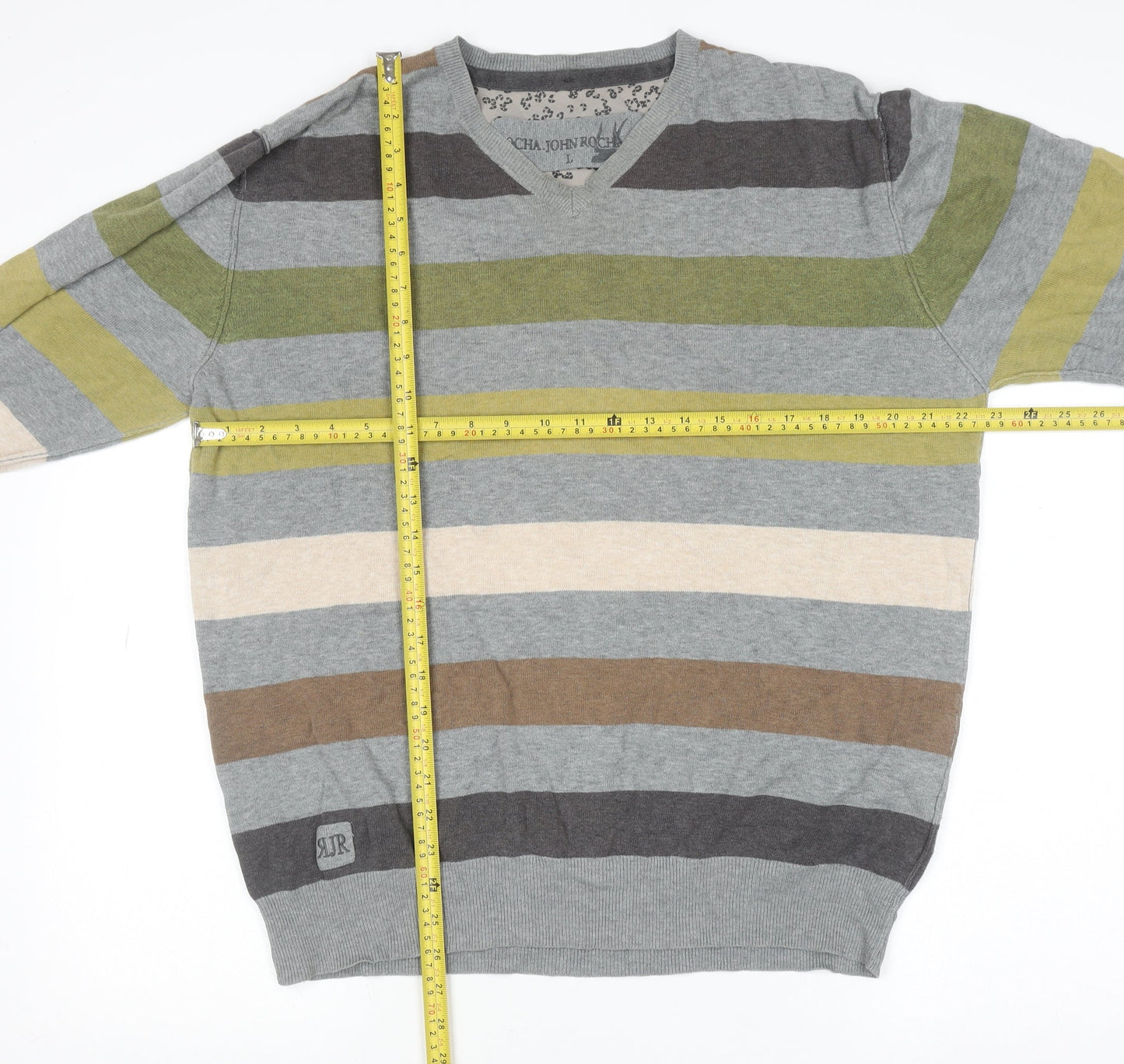 Rocha John Rocha Men’s Multicoloured Striped Cotton V-Neck Jumper Size L