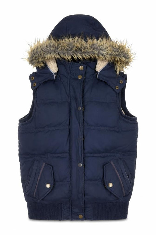Fat Face Women's Blue Hooded Puffer Waistcoat Size 8 Winter Gilet