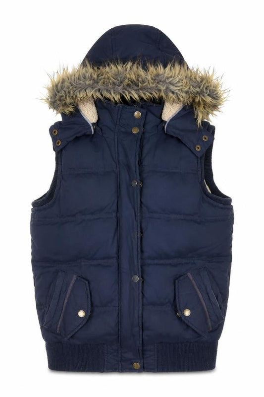 FatFace Women's Blue Hooded Puffer Waistcoat Size 8 Winter Gilet