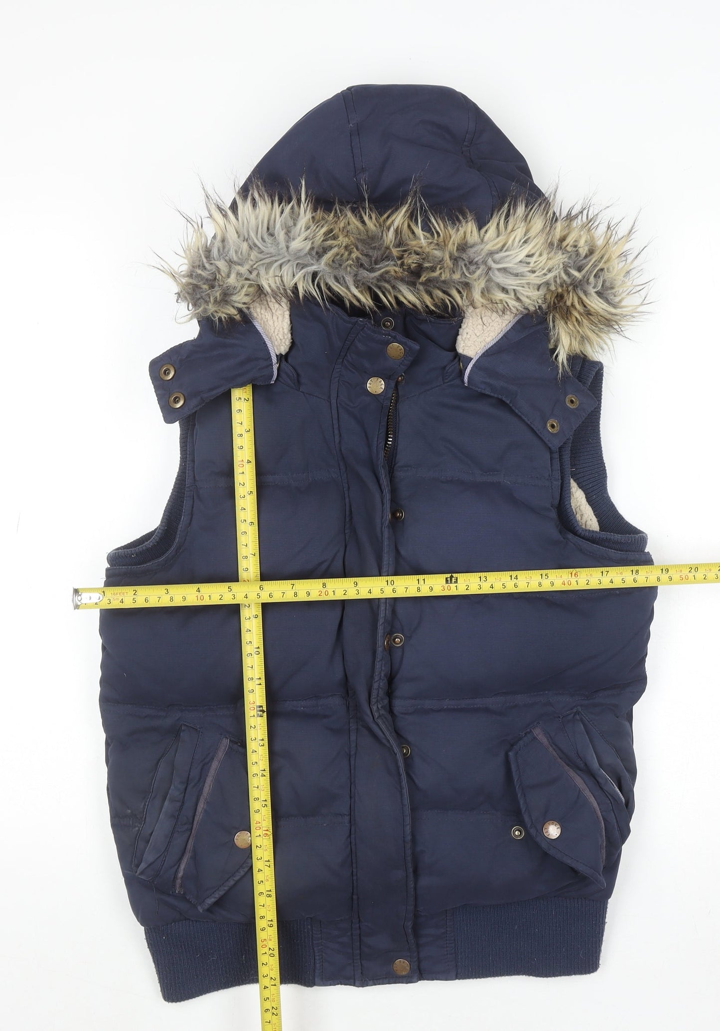 Fat Face Women's Blue Hooded Puffer Waistcoat Size 8 Winter Gilet
