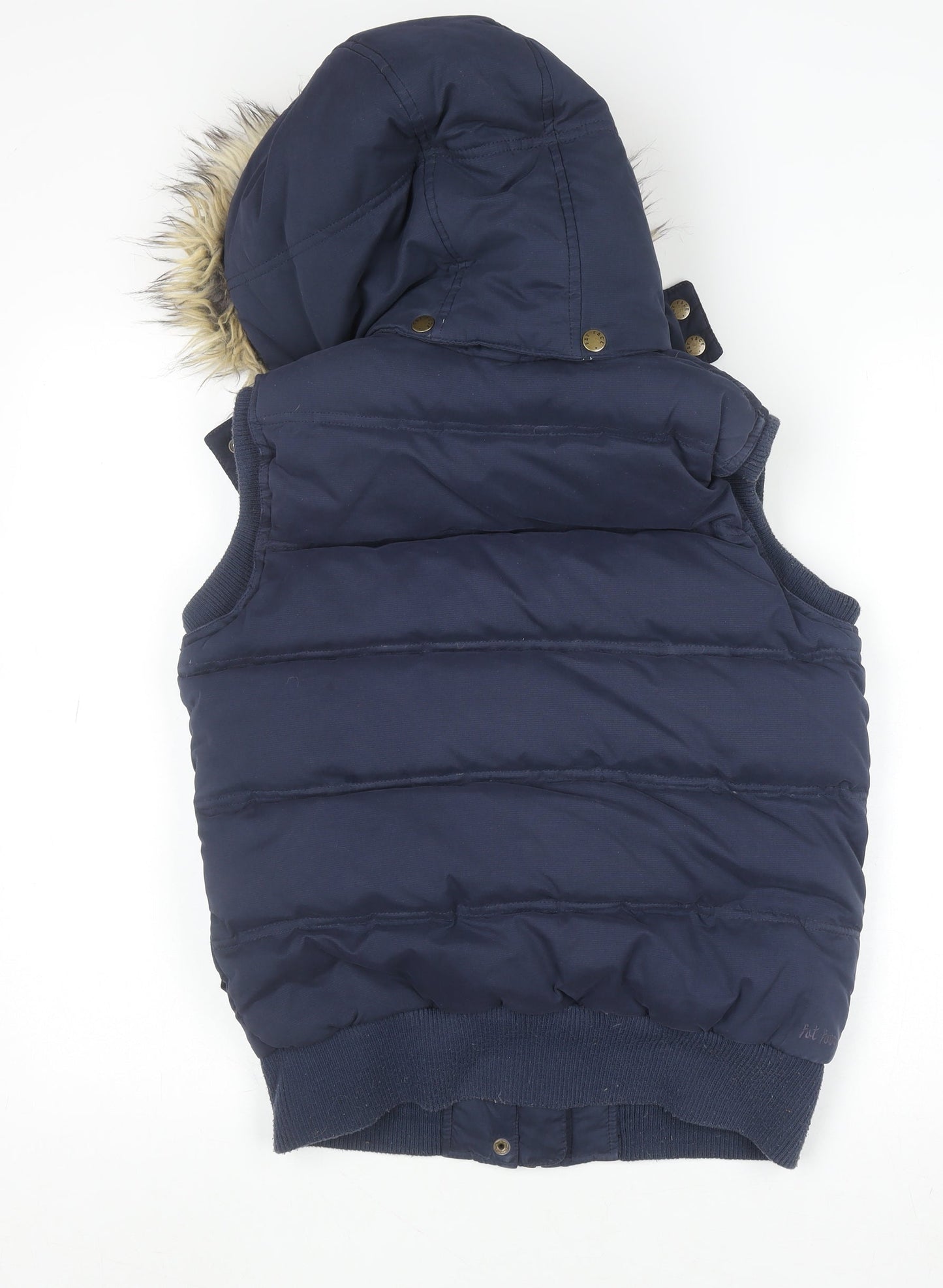 Fat Face Women's Blue Hooded Puffer Waistcoat Size 8 Winter Gilet