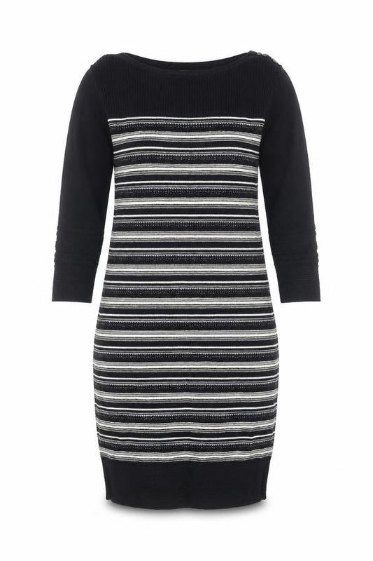 Monsoon Womens Black Striped Cotton Knit Jumper Dress Size 8