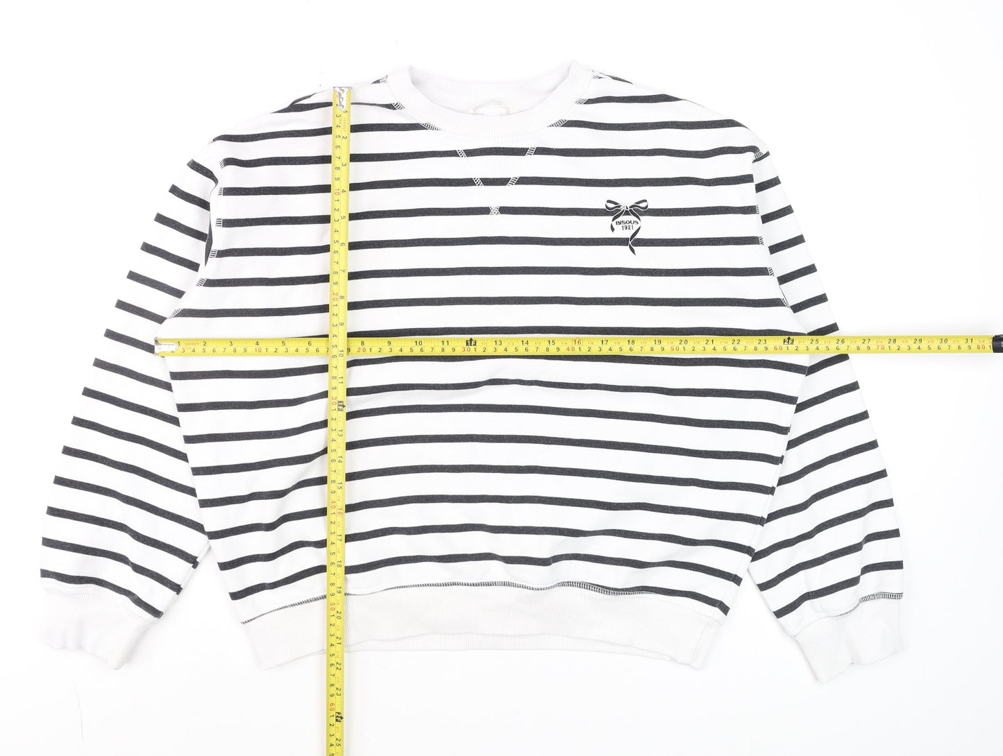 H&M Women's White Black Striped Pullover Sweatshirt Size S