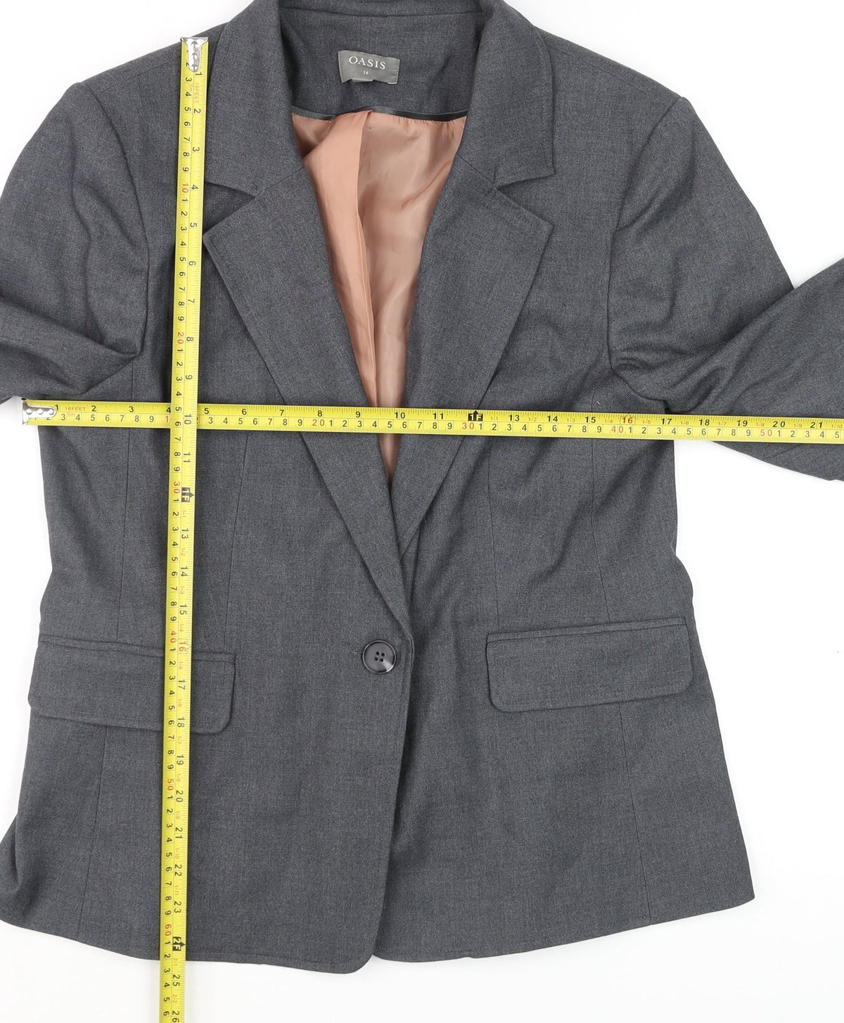 Oasis Women Grey Size 14 Classic Single Breasted Blazer