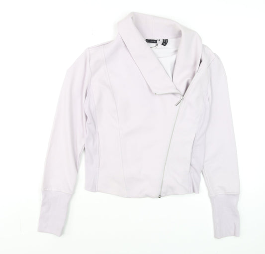H by Halston Women Ivory Biker Jacket Size 14 Collared Zip Front