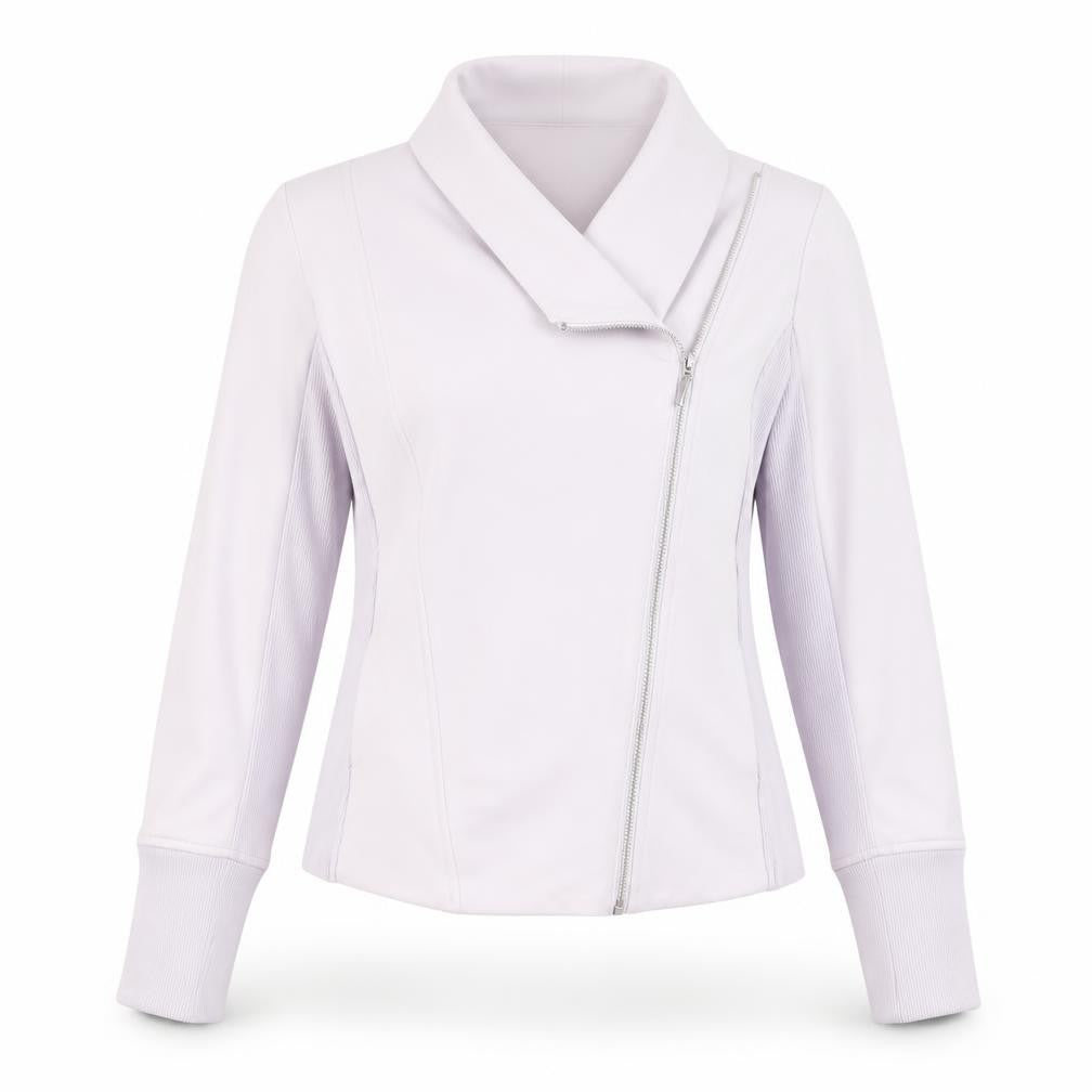 H by Halston Women Ivory Biker Jacket Size 14 Collared Zip Front