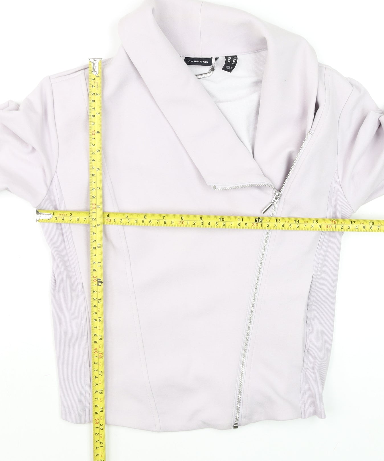 H by Halston Women Ivory Biker Jacket Size 14 Collared Zip Front