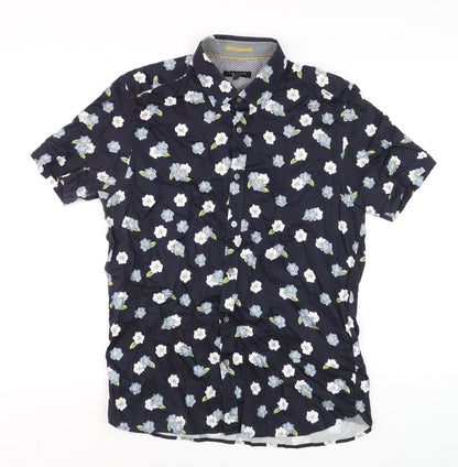 Ted Baker Women's Blue Floral Cotton Button-Up Shirt Size 14