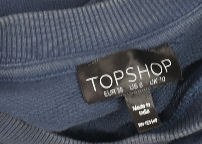 Topshop Women Navy Embellished Eastern Illinois Cotton Sweatshirt UK 10