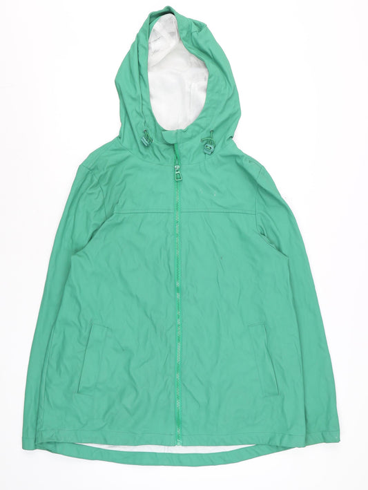 Dunnes Women Green Hooded Mid-Length Rain Coat Jacket Size 10