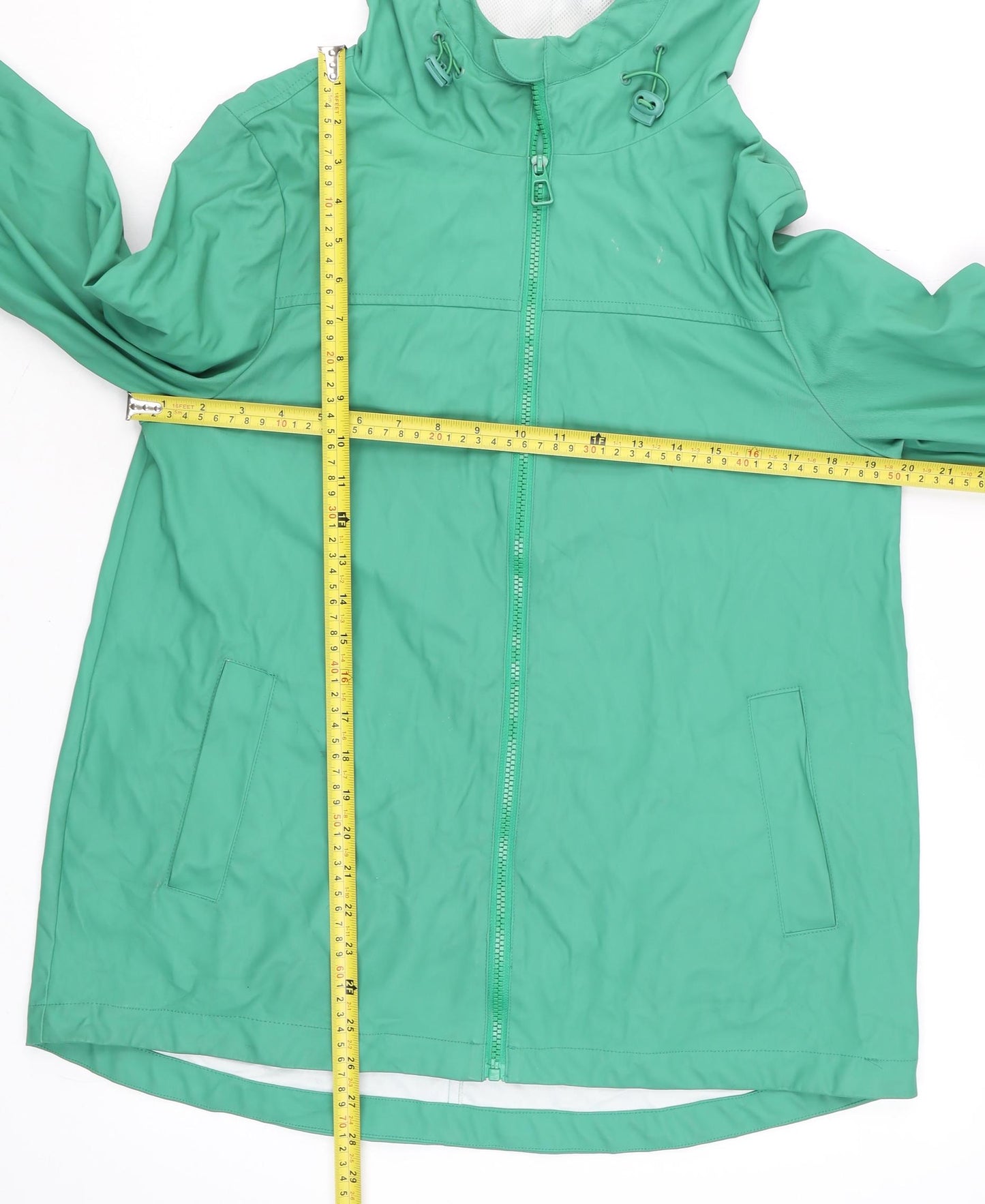Dunnes Women Green Hooded Mid-Length Rain Coat Jacket Size 10