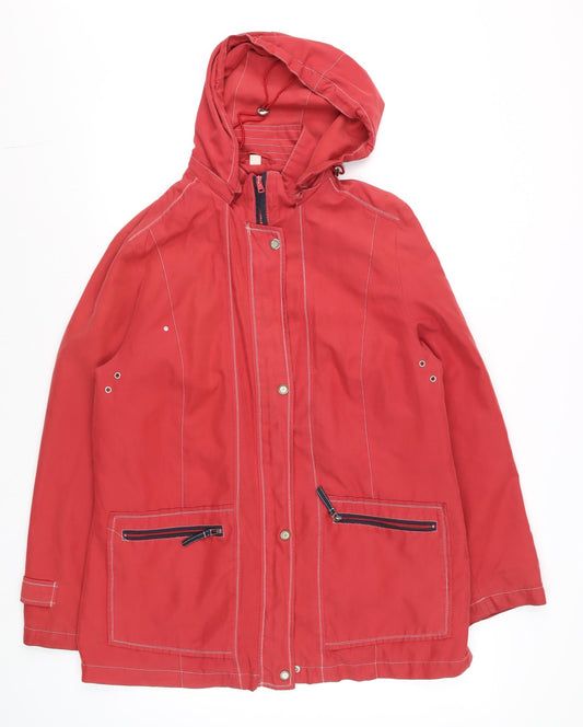 David Barry Women’s Red Hooded Waterproof Mid-Length Rain Coat Size 16