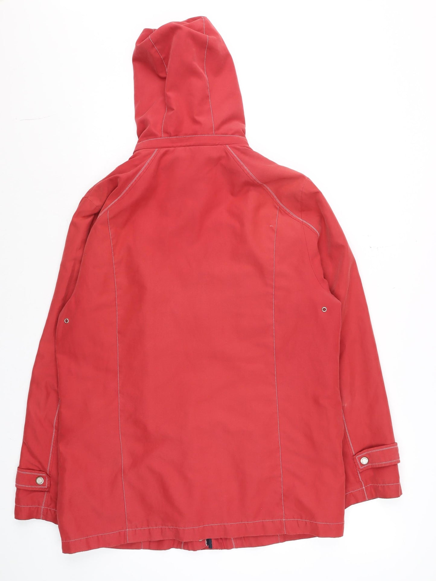 David Barry Women’s Red Hooded Waterproof Mid-Length Rain Coat Size 16