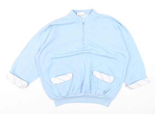 Lyle & Scott Women's Blue Relaxed Fit 3/4 Sleeve Zip Top M