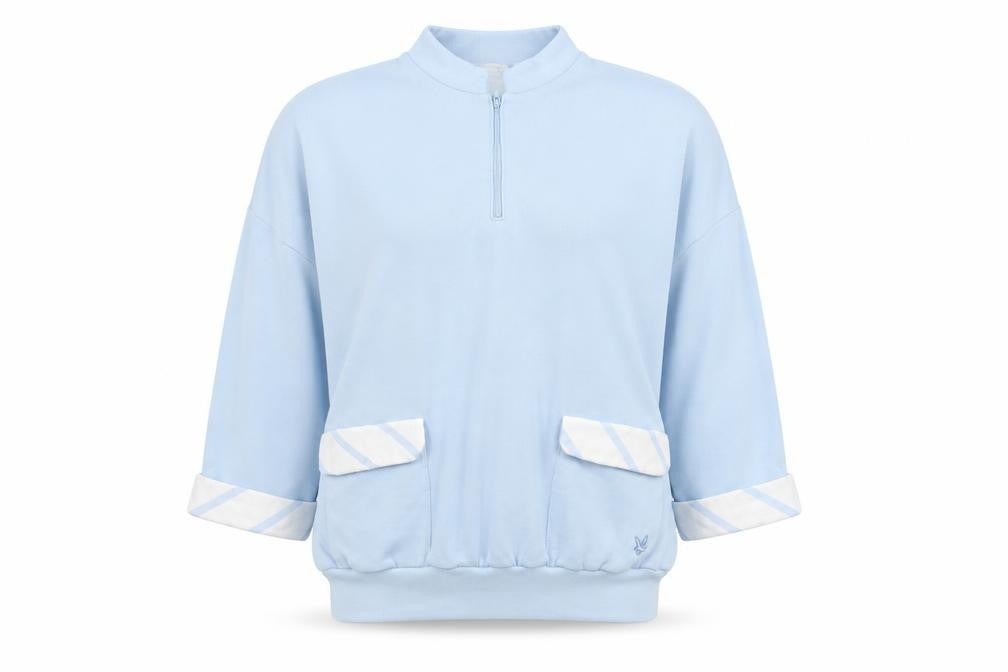 Lyle & Scott Women's Blue Relaxed Fit 3/4 Sleeve Zip Top M