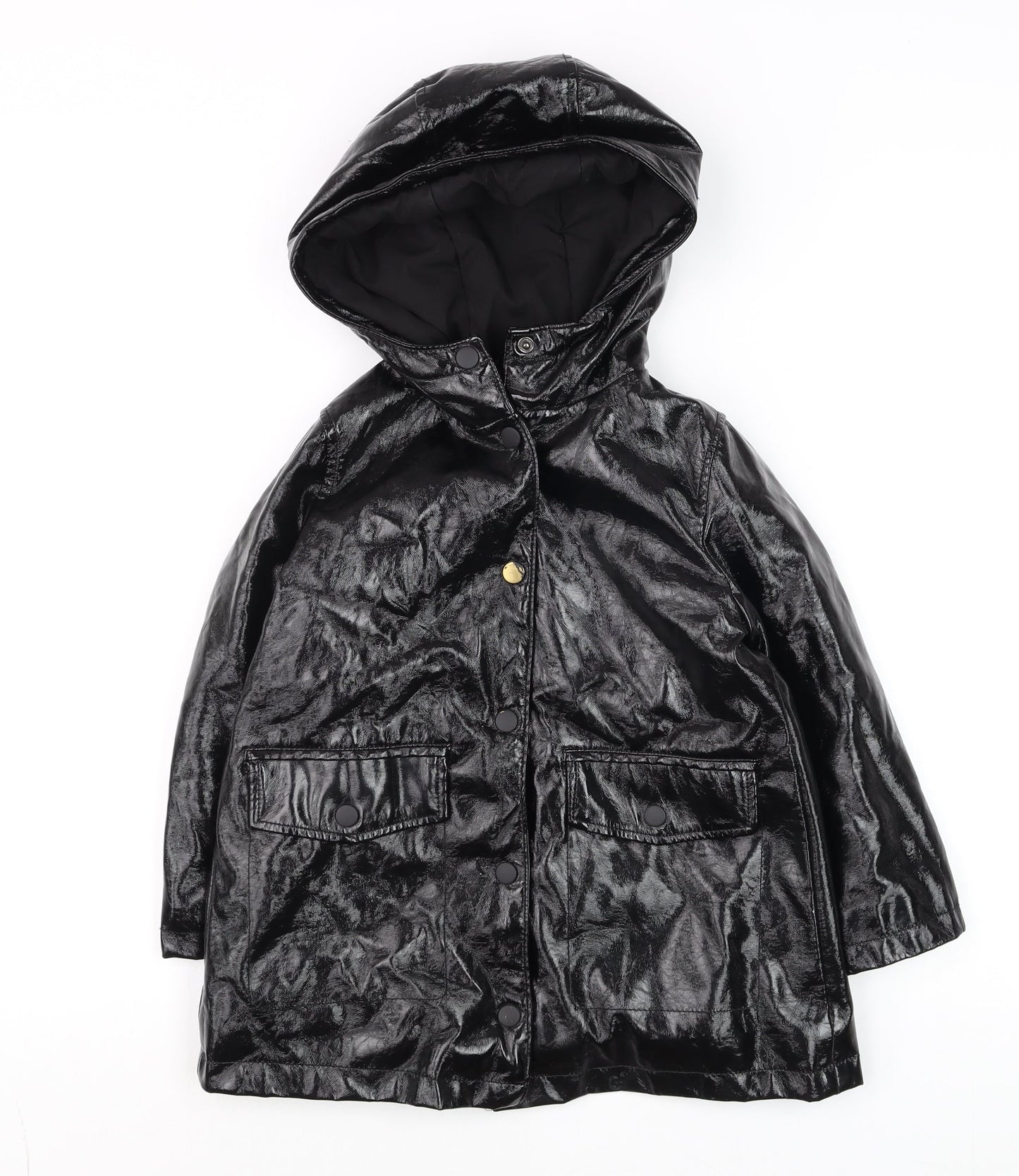 Zara Girls Black Hooded Rain Coat 6 Years Water Resistant Mid-Length Jacket