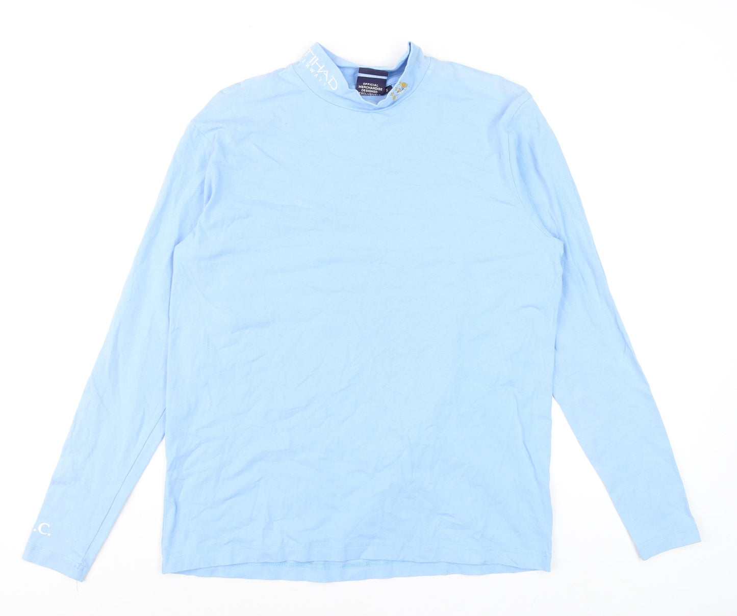 City Men’s Blue Long Sleeve Football T-Shirt Size S Cotton Jersey