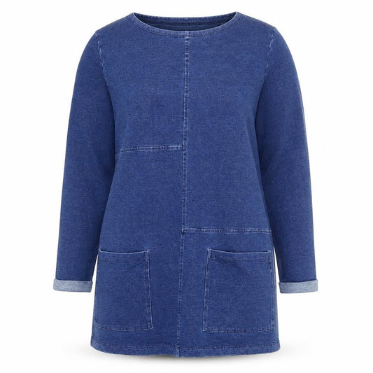 Tu Women Blue Denim Shift Dress Size 12 Long Sleeve Casual