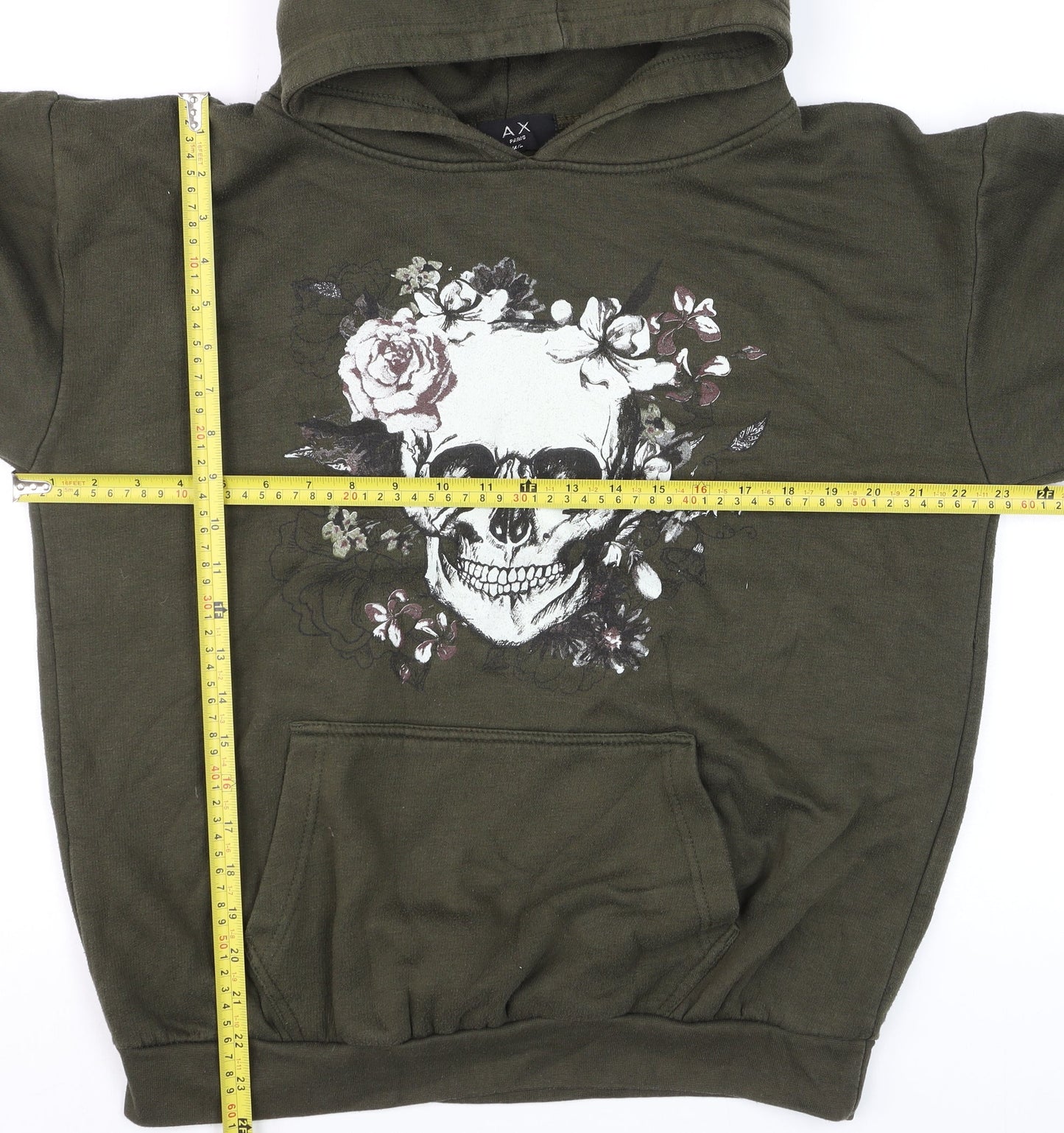 AX Paris Unisex Green Skull Floral Pullover Hoodie M Regular Fit