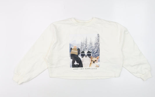 Marks and Spencer Girls Ivory Dog Print Pullover Sweatshirt 10-11 Years