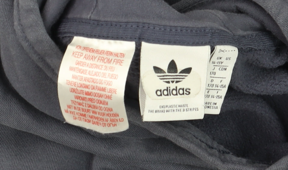 Adidas Boys Blue Pullover Hoodie 14-15 Years Cotton Blend Logo Style