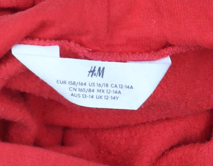 H&M Boys Red Pullover Hoodie UK 12-14 Years Cotton Blend Casual