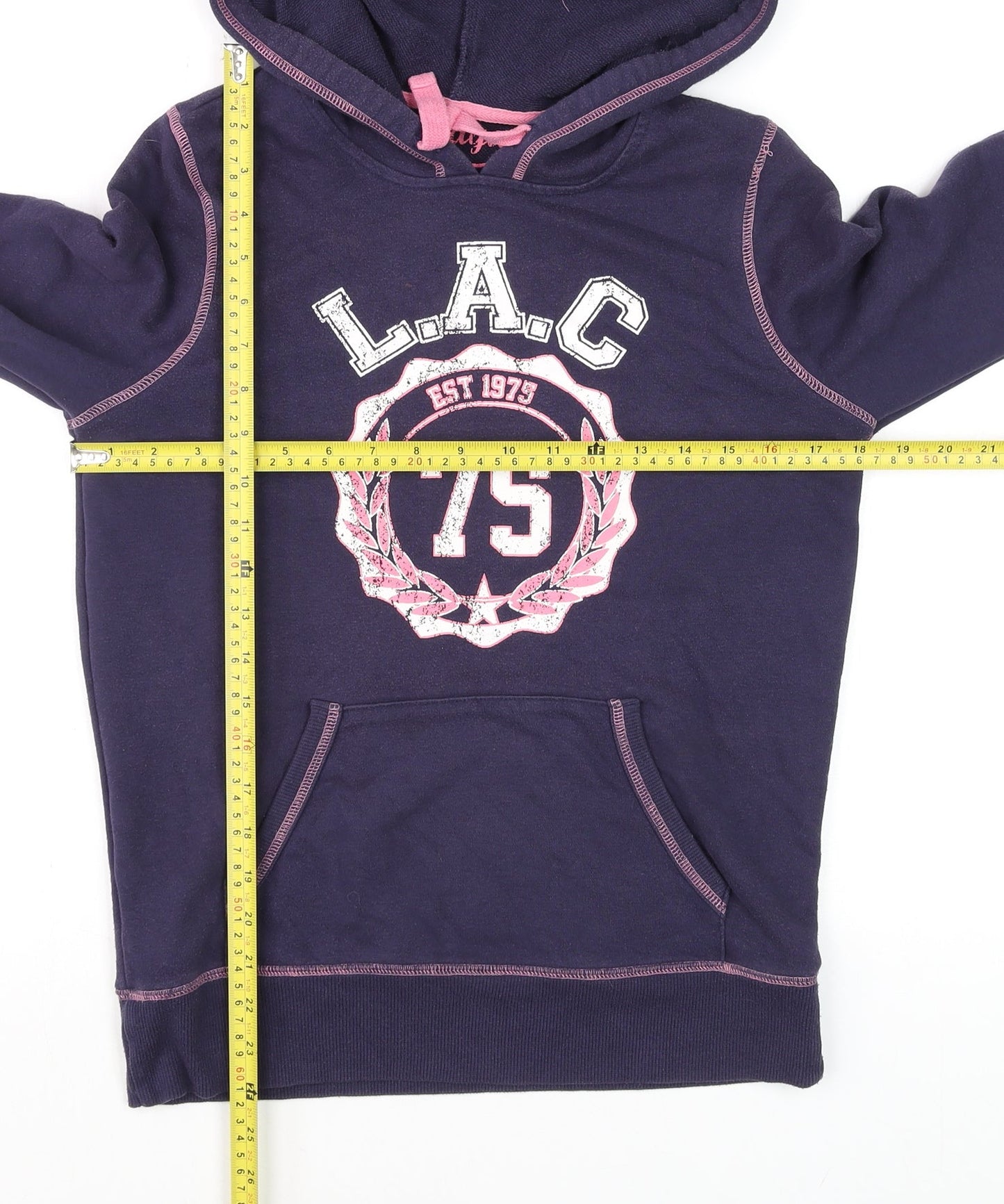 Papaya Women Navy Blue L.A.C. 75 Pullover Hoodie Size 12 Cotton Blend