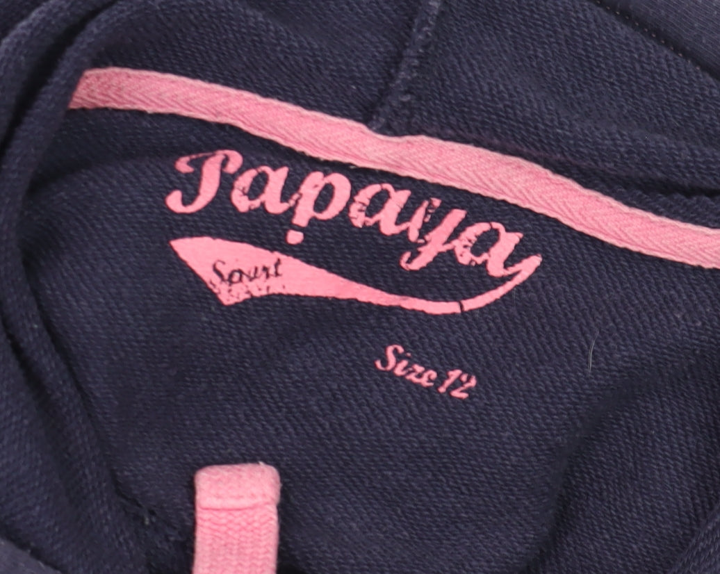 Papaya Women Navy Blue L.A.C. 75 Pullover Hoodie Size 12 Cotton Blend