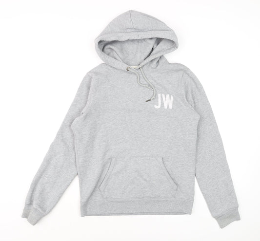 Jack Wills Mens Grey Pullover Hoodie M Logo Print Fleece Sweatshirt