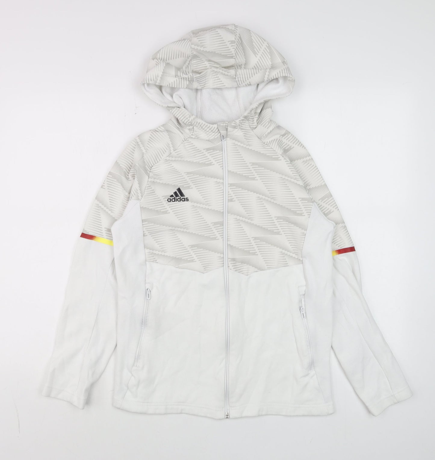 Adidas Boys White Full Zip Hoodie 11-12 Years Geometric Sports Jacket
