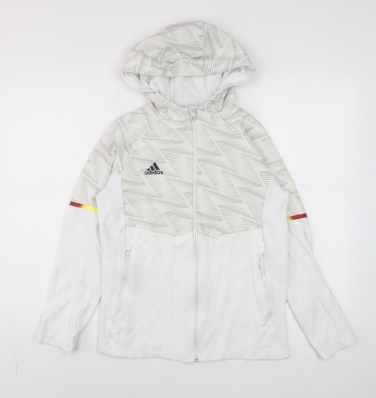 Adidas Boys White Full Zip Hoodie 11-12 Years Geometric Sports Jacket