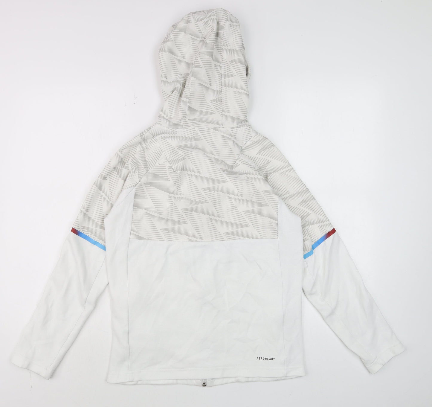 Adidas Boys White Full Zip Hoodie 11-12 Years Geometric Sports Jacket