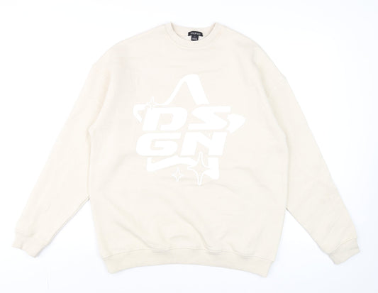 Boohoo Men's Beige DSGN Graphic Sweatshirt Size S Regular Fit