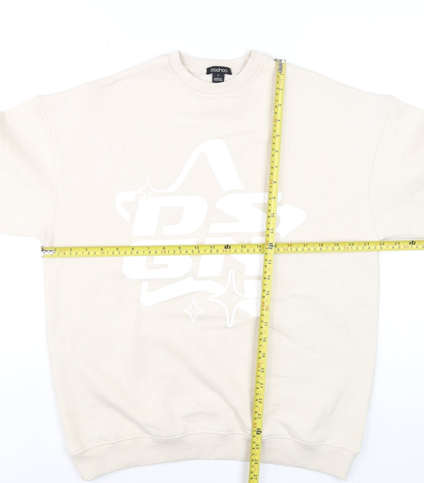 Boohoo Men's Beige DSGN Graphic Sweatshirt Size S Regular Fit