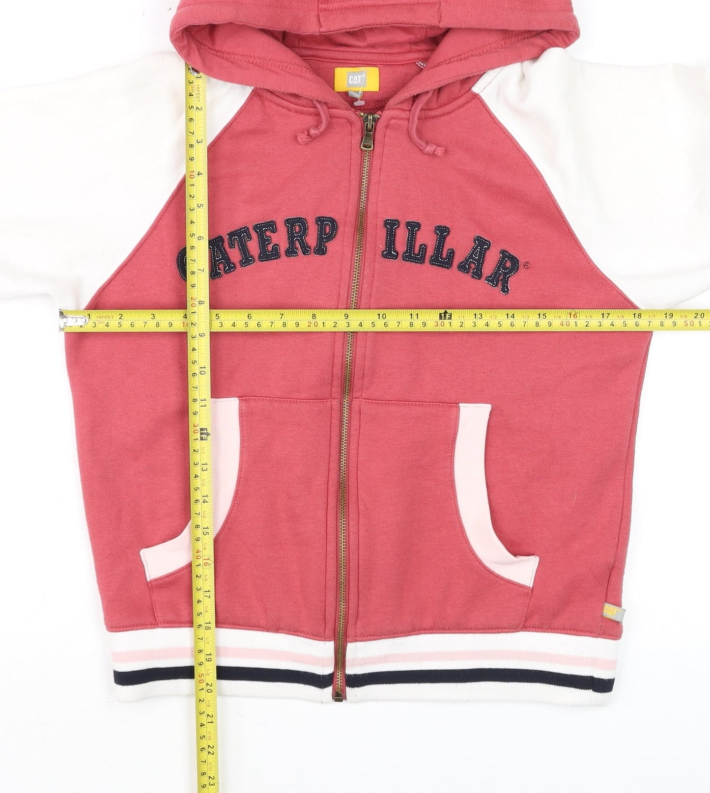 Caterpillar Women's Pink & White Full Zip Hoodie Size S