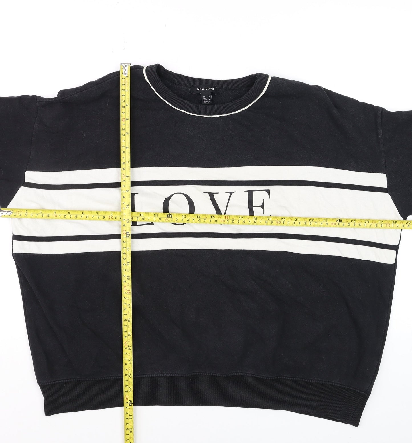 New Look Womens Black & White LOVE Sweatshirt Size L Pullover Cotton Blend