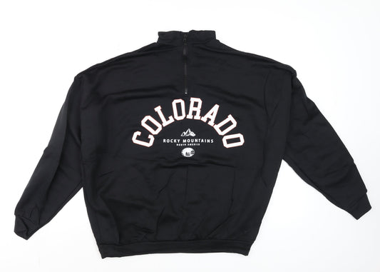 boohoo Men Black Colorado 1/4 Zip Mock Neck Sweatshirt Size S
