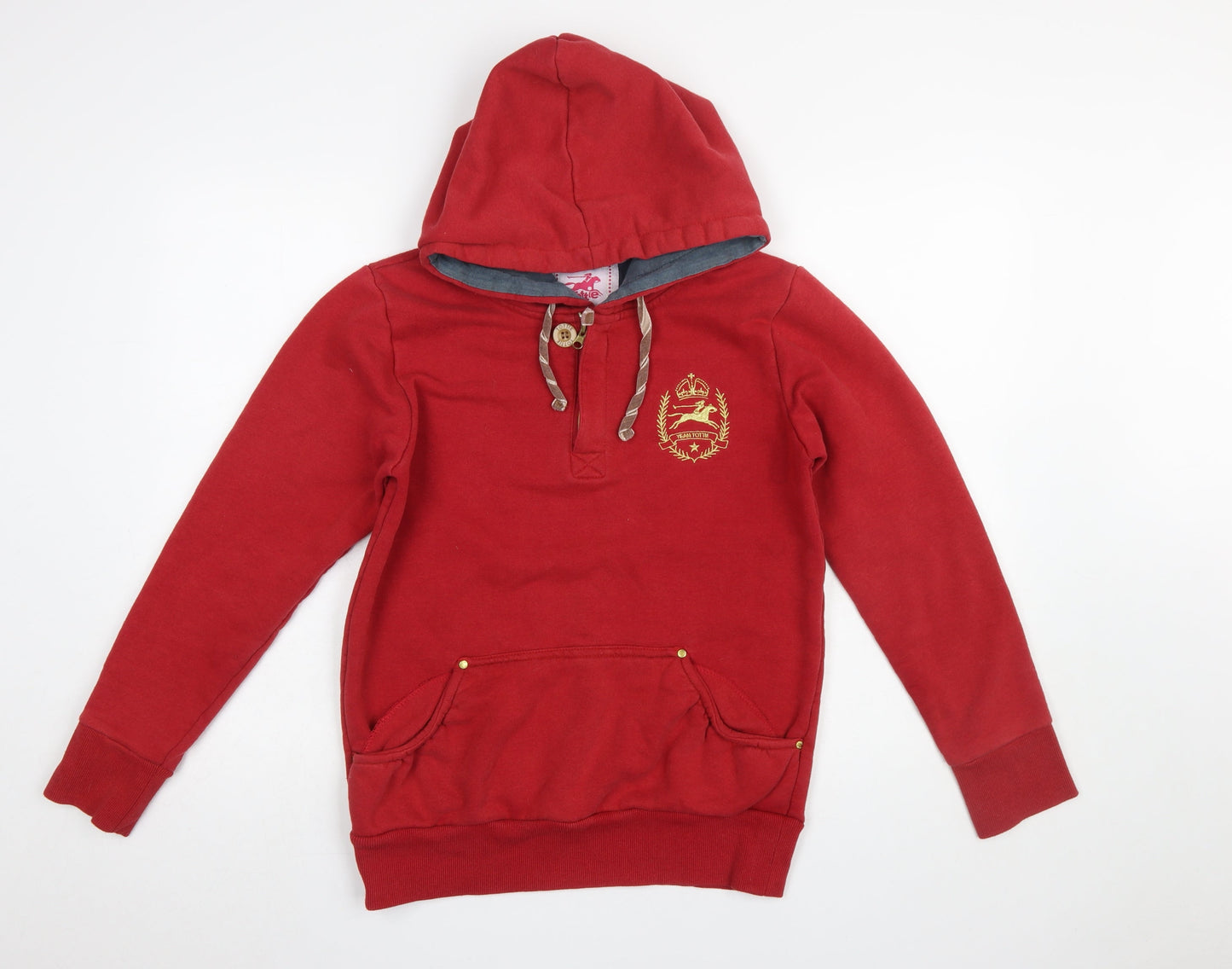 Tottie Women's Red XS Henley Hoodie with Embroidered Crest