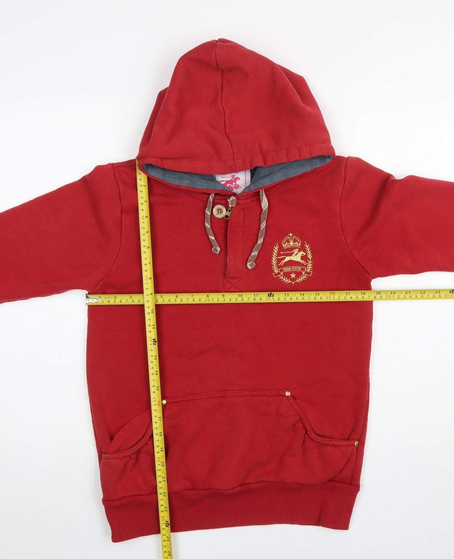Tottie Women's Red XS Henley Hoodie with Embroidered Crest