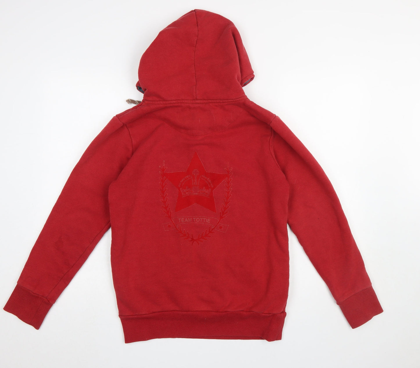 Tottie Women's Red XS Henley Hoodie with Embroidered Crest