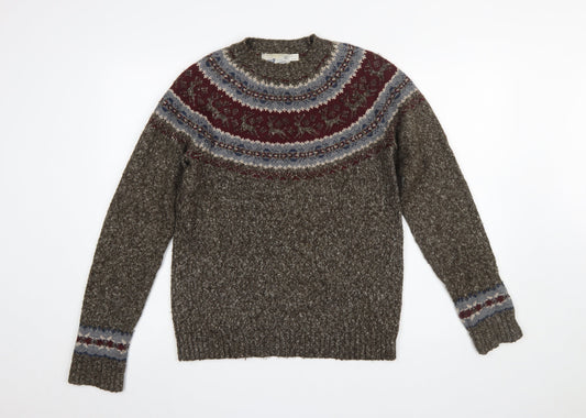 Topman Men's Brown Fair Isle Knit Crew Neck Jumper Size S