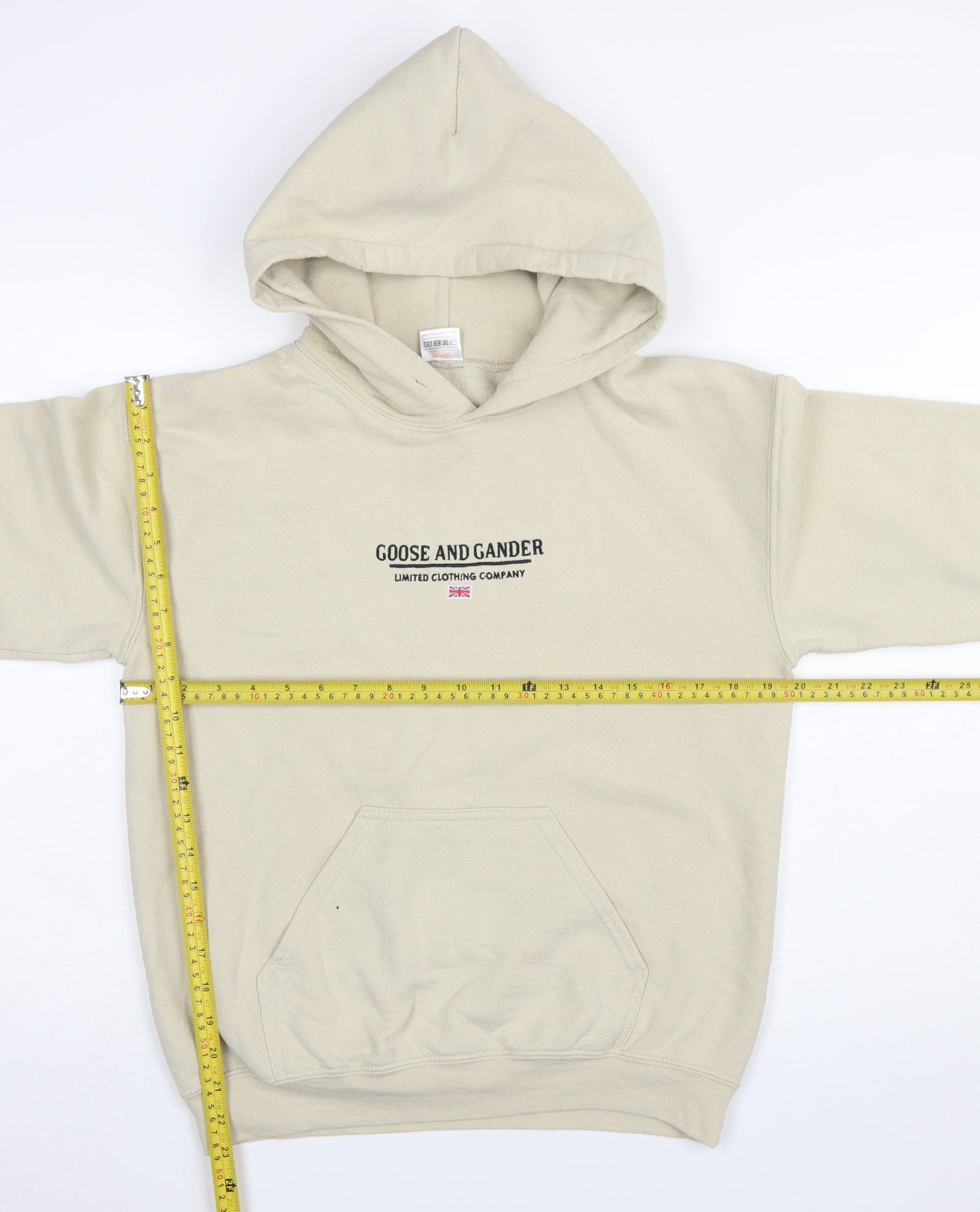 Goose and Gander Men's Beige Pullover Hoodie Size S Embroidered Fleece