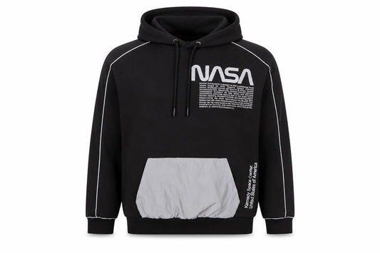 Pull&Bear Men’s Black NASA Pullover Hoodie Size S Graphic Space Design