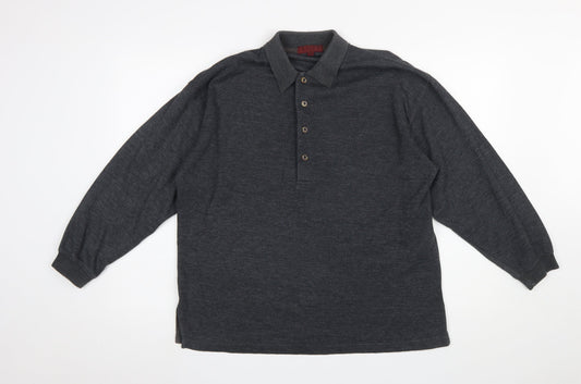 Ricci Men Grey Cotton Collared Henley Jumper Size M