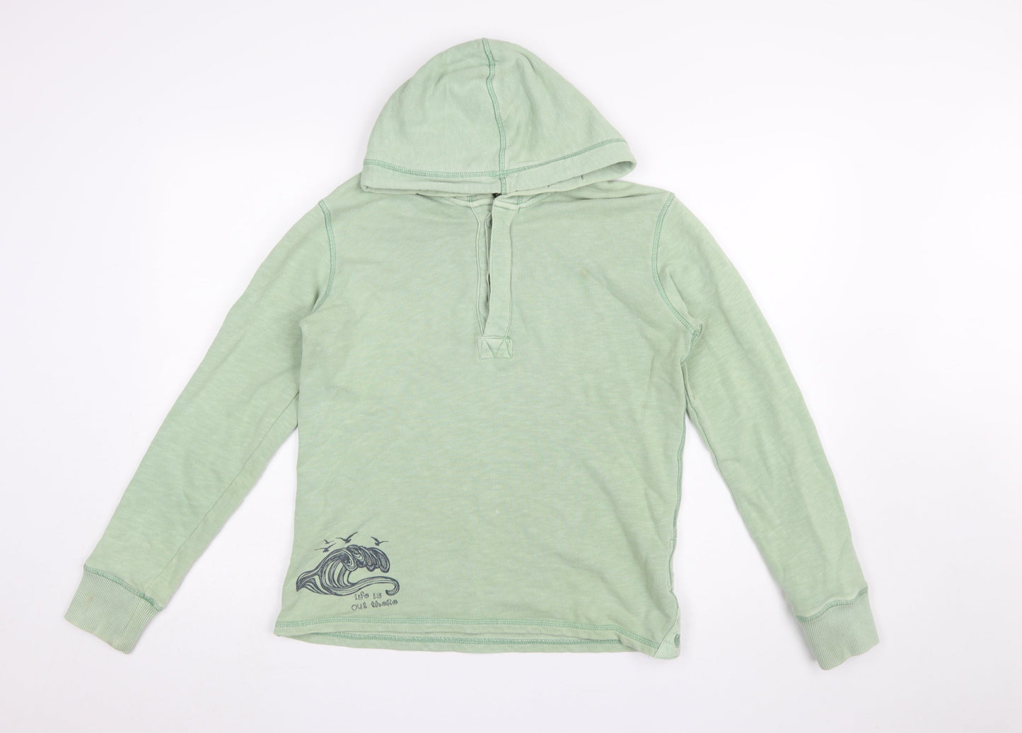 Fat Face Boys Green Hooded Henley Sweatshirt 12-13 Years Cotton Blend