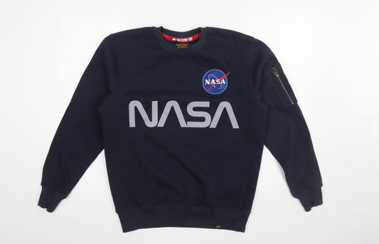 Alpha Industries Men's Blue NASA Logo Crew Neck Sweatshirt S