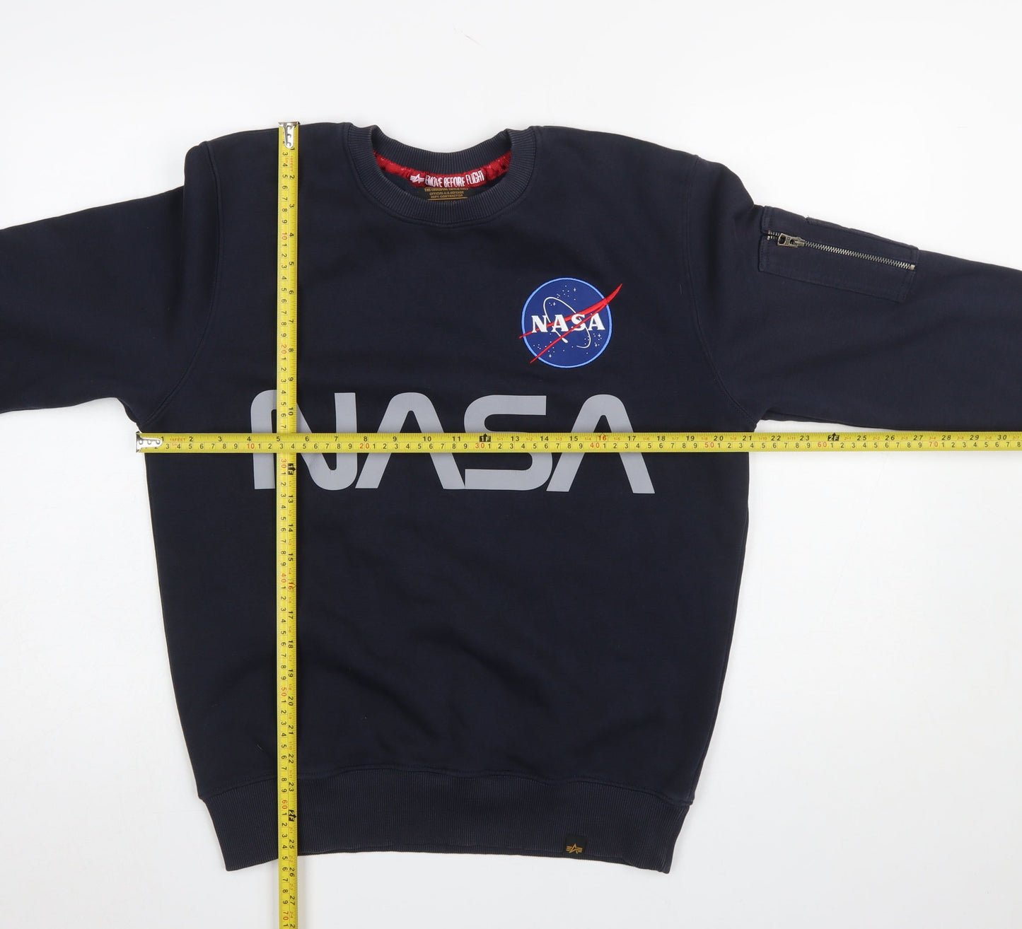 Alpha Industries Men's Blue NASA Logo Crew Neck Sweatshirt S
